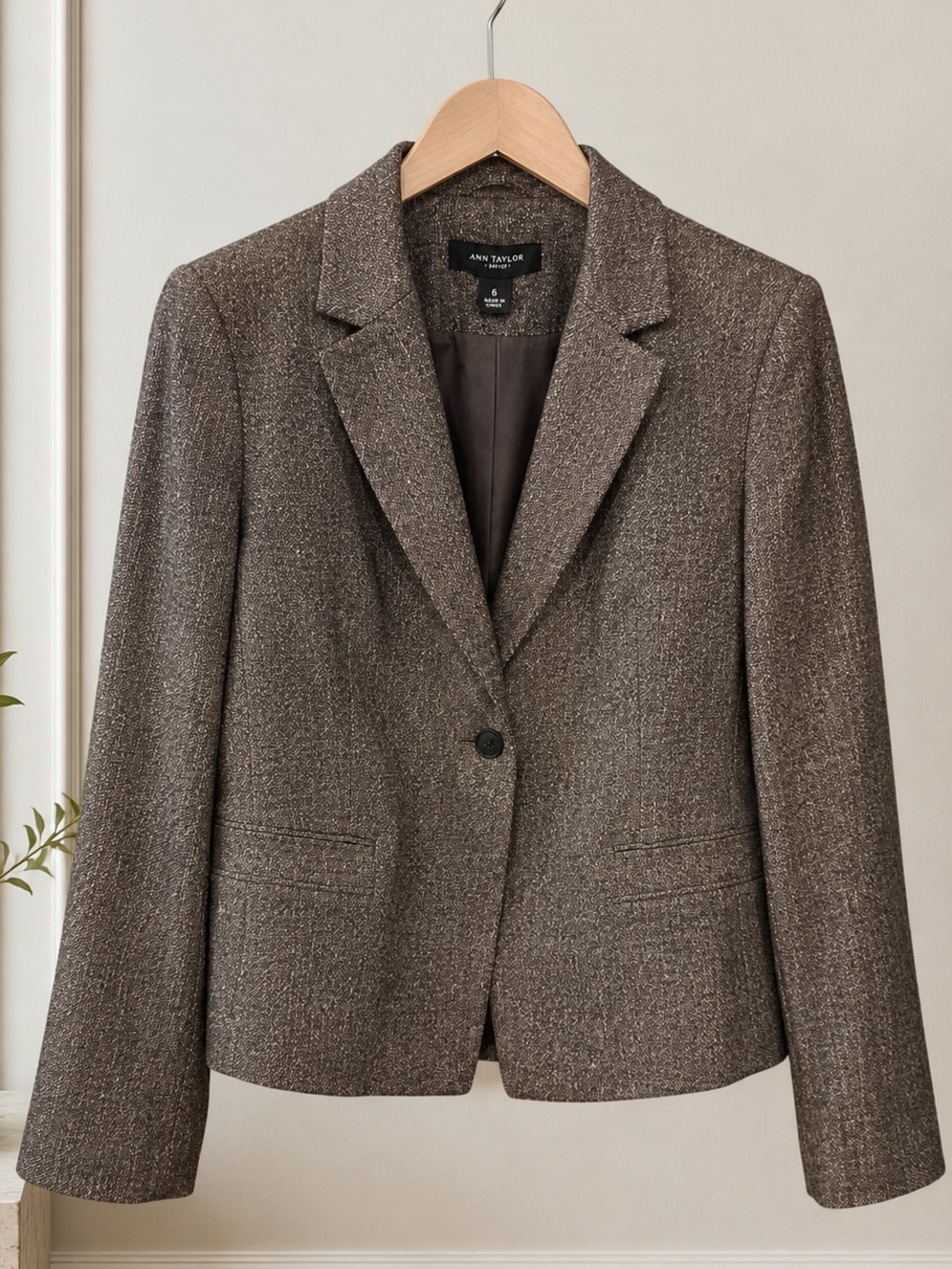NWT Ann Taylor Brown Metallic Virgin Wool Blend Blazer Jacket Size 6 MSRP $248